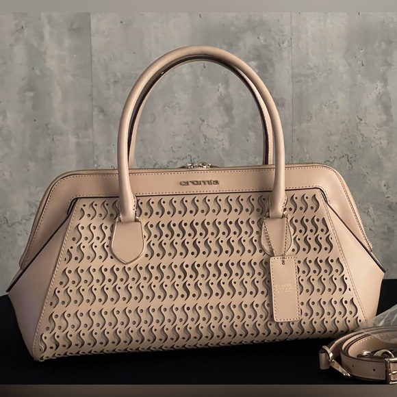 CROMIA NWOTs Unica PowderPink Perforated Lther SatchelShoulderCrossbody Handbag - Picture 1 of 15
